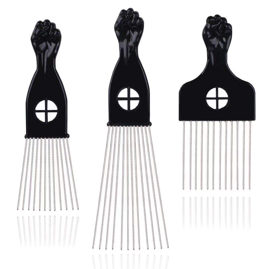Hair Picks - Black Metal Afro Combs for Hair Styling, Fist Pick for Women and Men