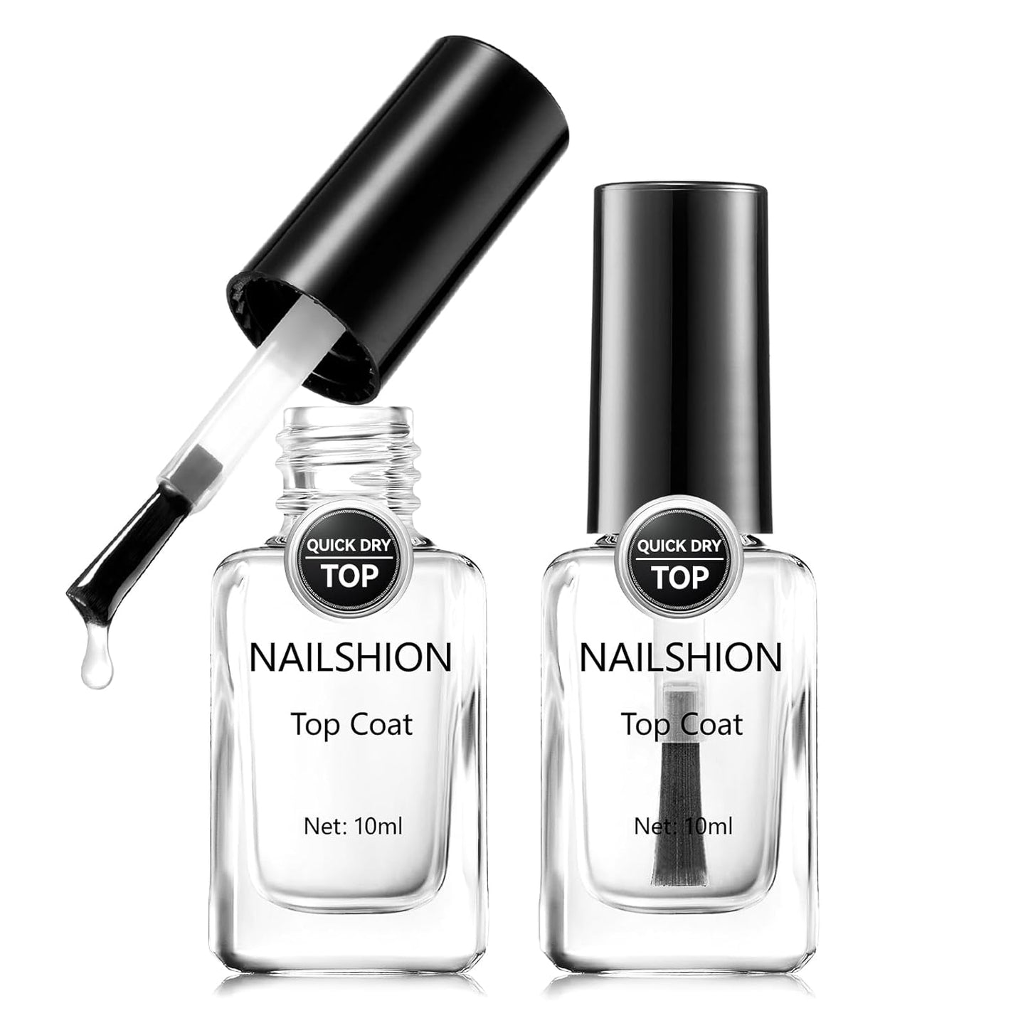 2Pcs Top Coat for Nail Polish, Quick Air Dry Clear Regular Nail Polishes High Shine Finish Long-Lasting Color Protection No Chip Vegan Hema-free Non-gel Salon Nail Art Gift for Women