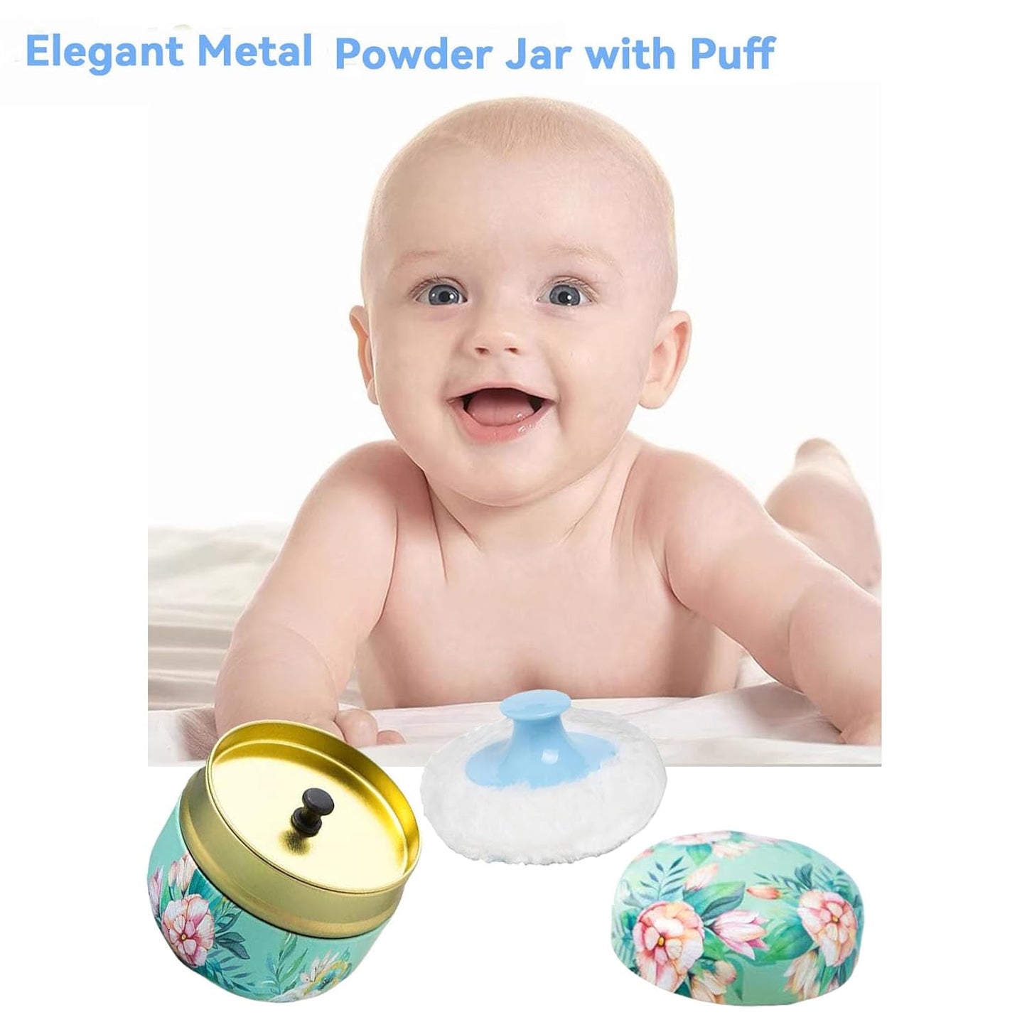 Body Powder Puff and Container, 3.35" Portable Dusting Powder Container with Soft Puff Loose Powder Case Box Jar with Lids for Baby Women Home and Travel Use