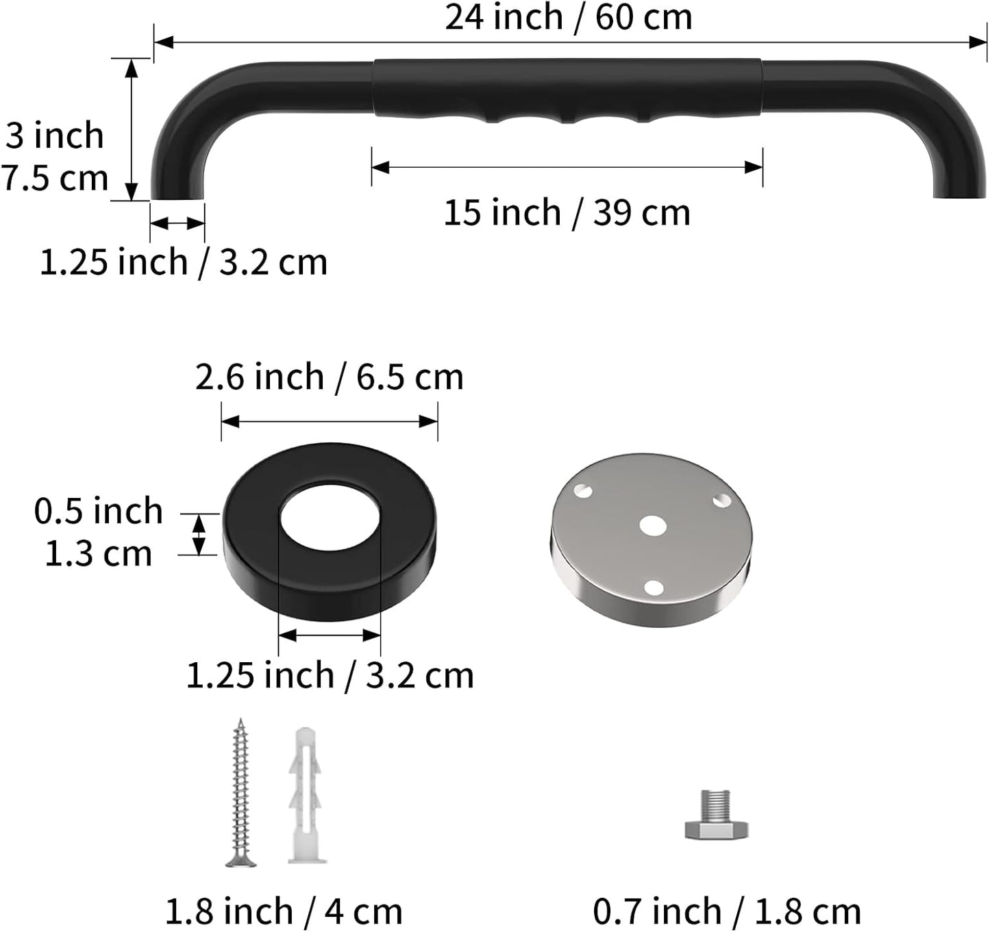 24 Inch Shower Grab Bar w/Anti Slip Rubber Grip, Munzong Black Stainless Steel Bathroom Grab Bar, Bathroom Balance Bar,Safety Handrail Support,Handicap Injury Elderly Senior Assist Bath Handle