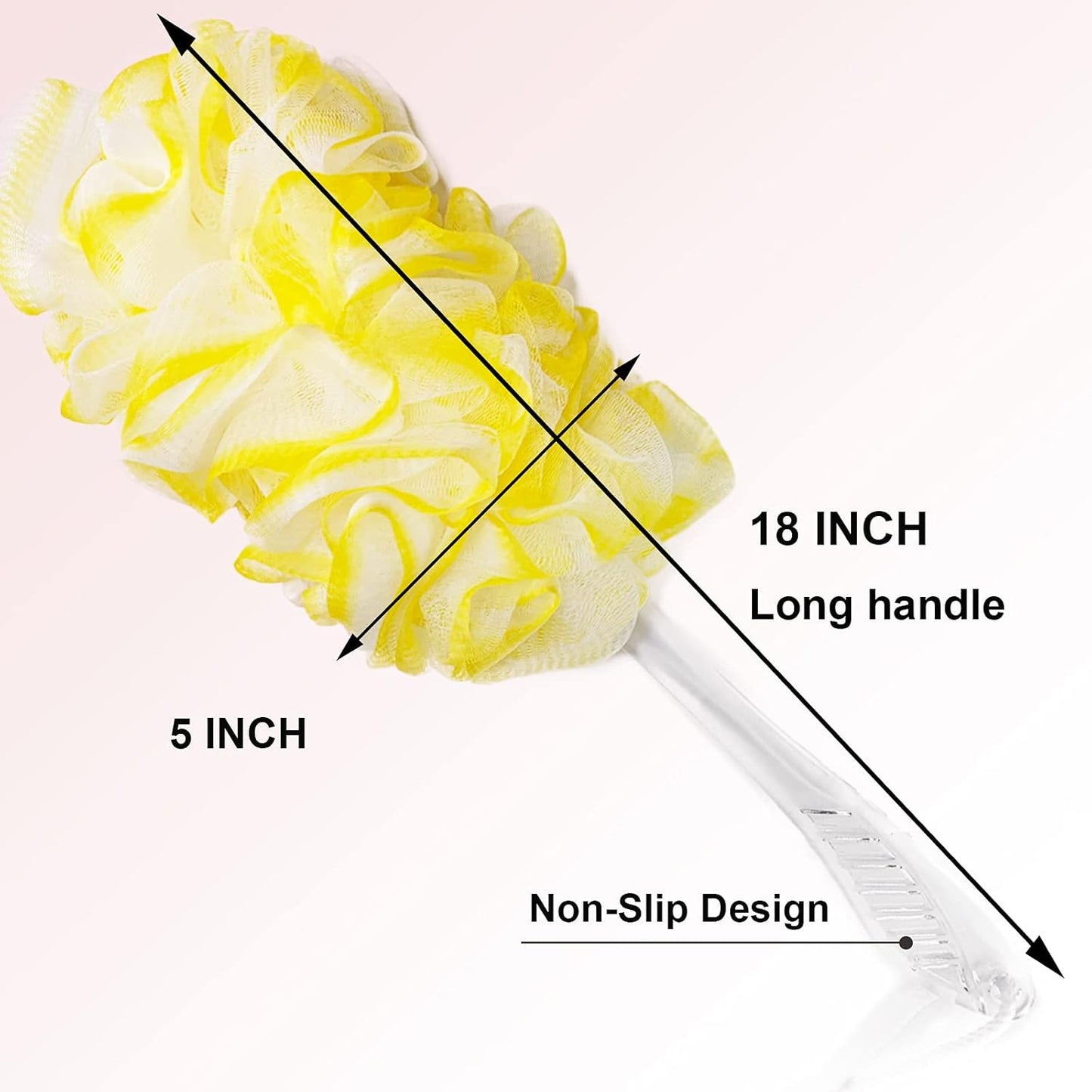 PPHAO - Back Bath Brush - Long Handle Shower Scrubber - Yellow Loofah Exfoliating Body Scrubber for Men and Women - 1 Pack