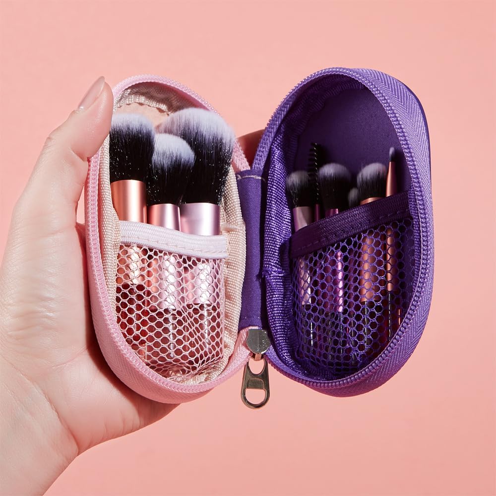 Portable ON THE GO Makeup Brush Set, COSHINE 10pcs Easy-taken Mini Full Complete Function Cosmetic Brushes Kit with Brush Pouch (colorful)