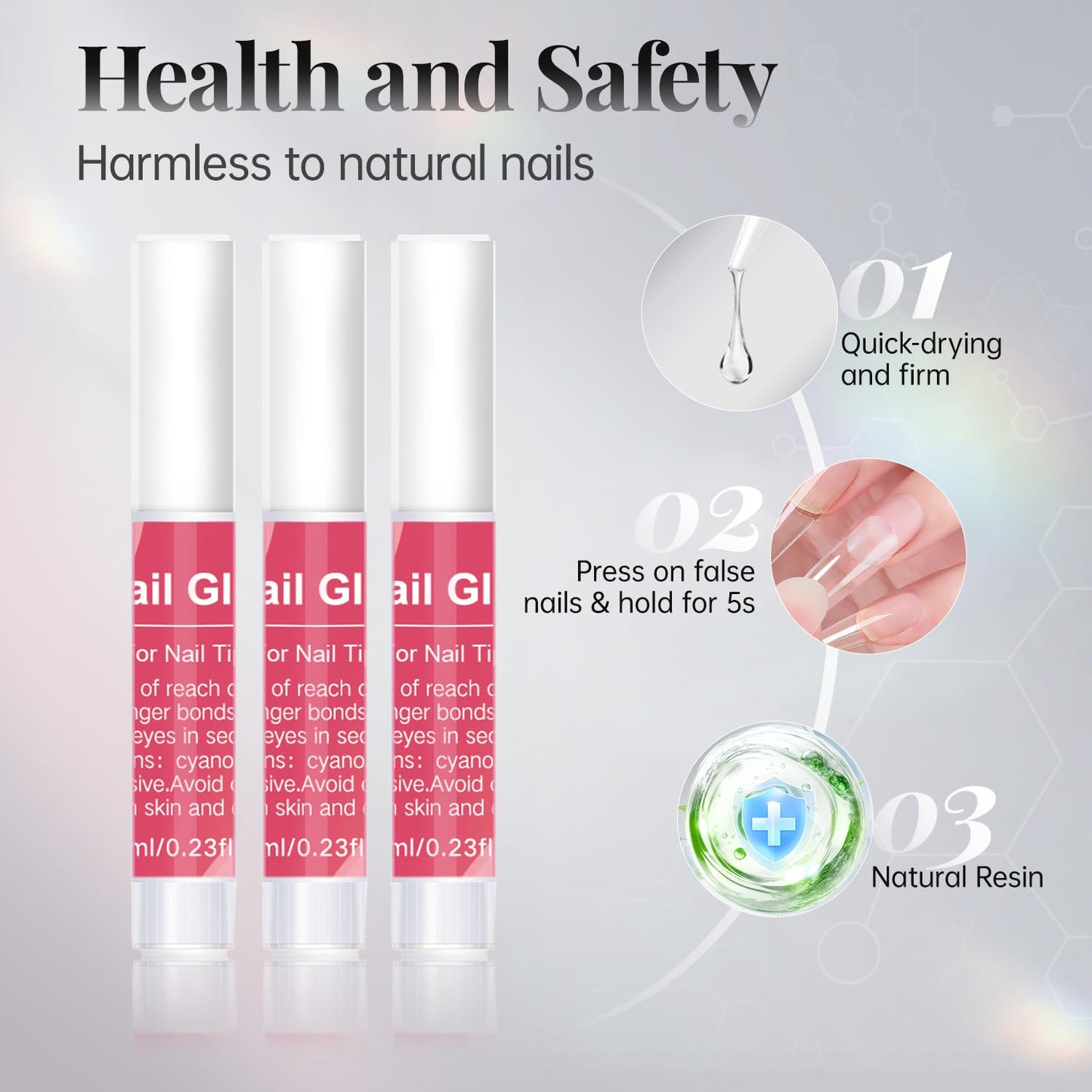 krofaue 100PCS Clear False Nails Tips and Nail Gule Kit, Half Cover Lady French Style Acrylic Artificial Tips 3Pcs Nail Glue for Nail Extension kit Nail Tips Art Salons and Home DIY