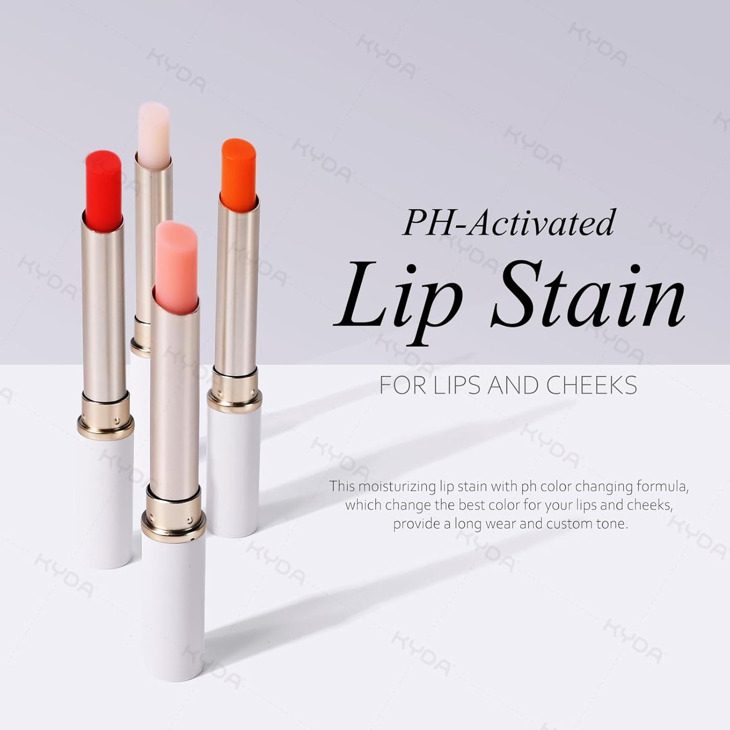 KYDA PH-Activated Lip and Cheek Stain, PH Color Changing Formula for Lasting Custom Lip Color, Keep Lips Soft and Moisturizing with Avocado Oil, Multiuse Color Balm, WHITE