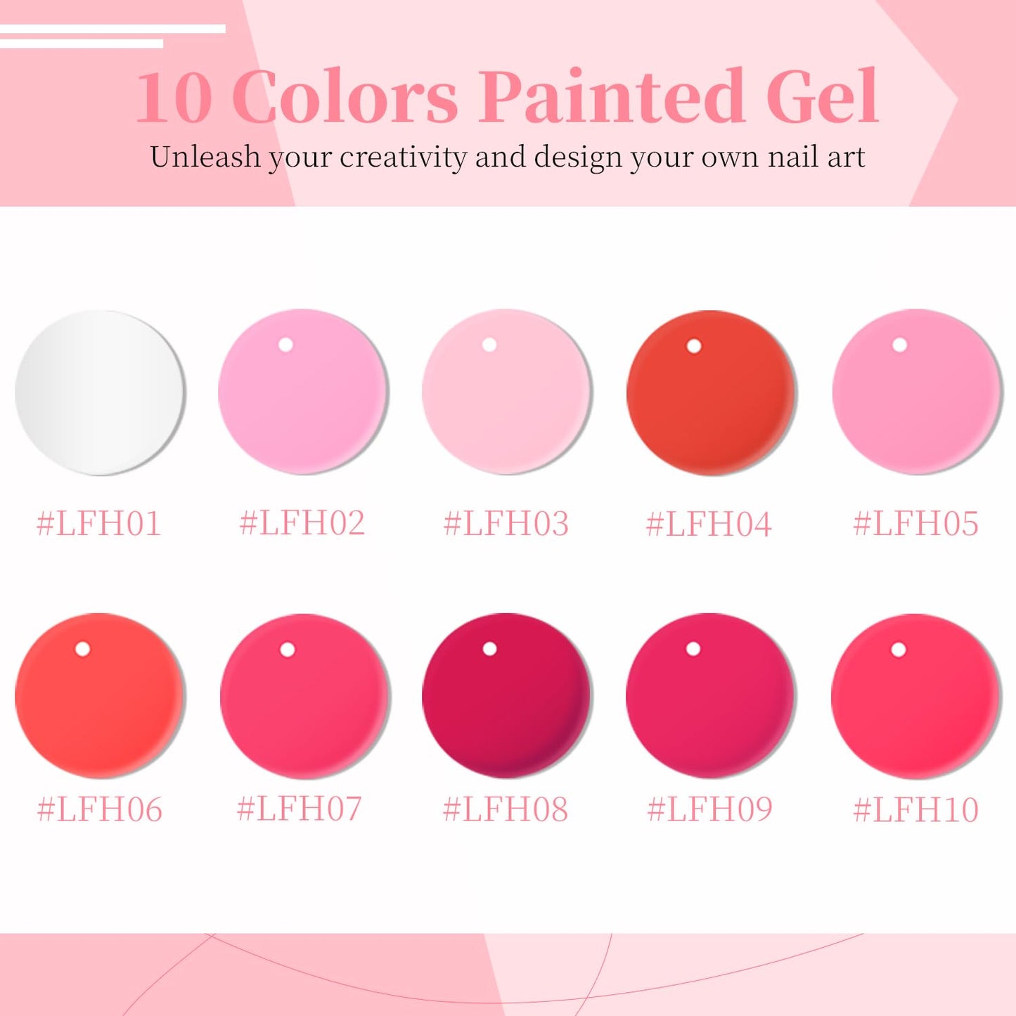 JODSONE Nail Art Gel Liner Set 10 Colors Pink Collection Gel Nail polish Need U V Lamp Cured at Home Salon Design Gift for Girls