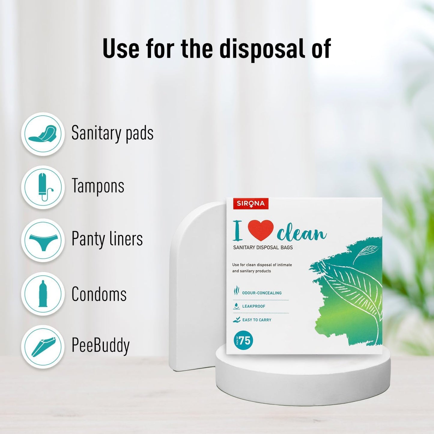 Sirona Personal Disposal Bags – 75 Bags for Discreet Tampons, Sanitary Pads/Napkin, Panty Liners, Tampons & Condoms | Menstrual Care and Hygiene Products