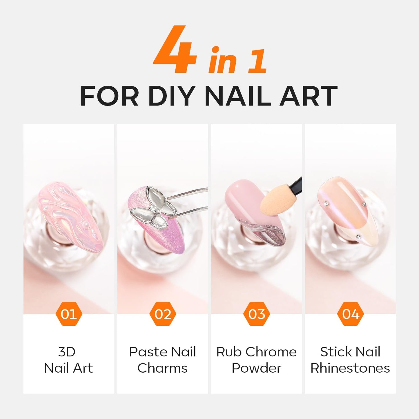 Modelones 3D Gel Nail Art, Sculpting Gel Glue for Molding, Drawing, Charms & Gems Glue, Nail Stuff for Chrome Powder and Rhinestone Design No Wipe, U V Light Cured Salon & DIY Use