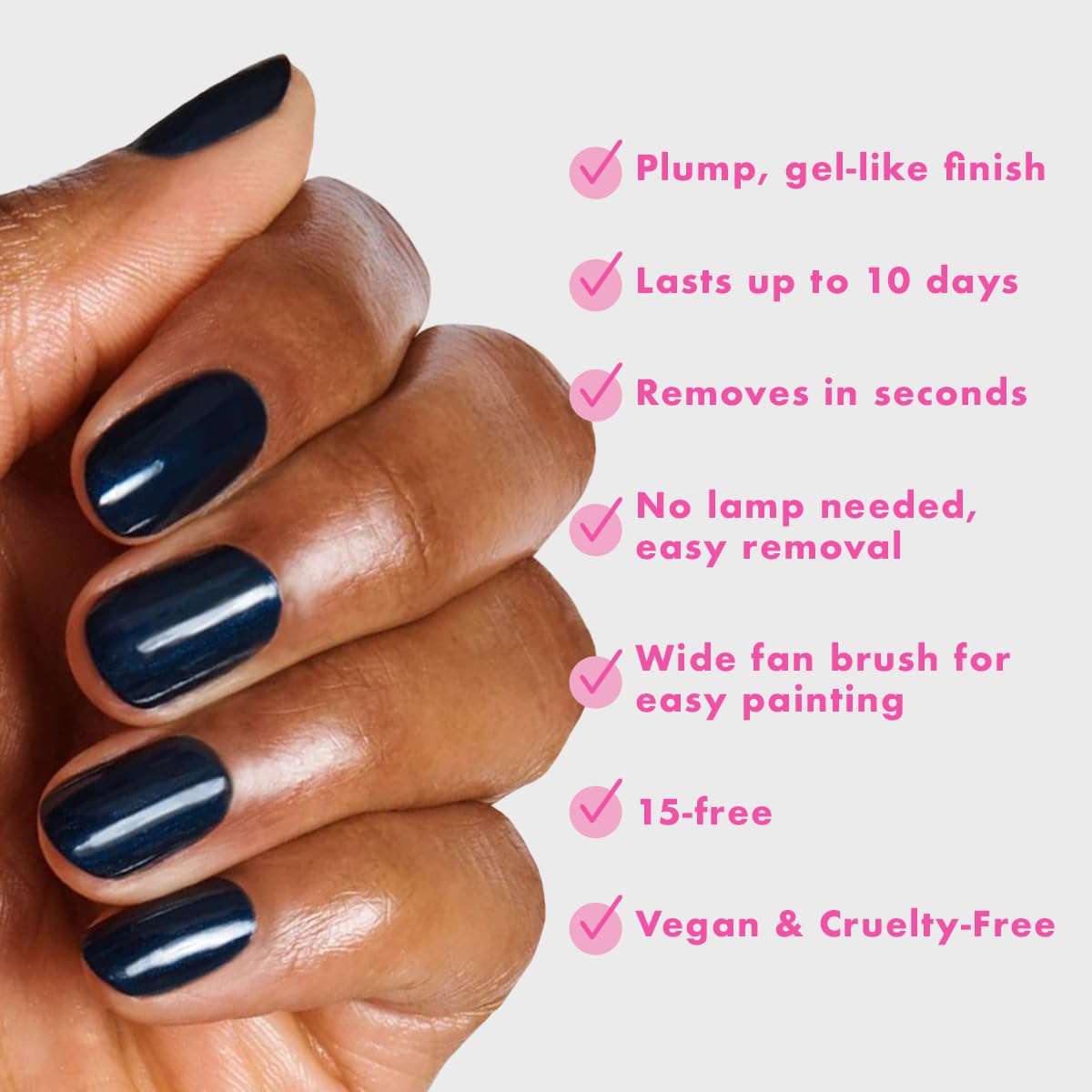 Olive & June Long Lasting Nail Polish | Plump Gel-Like Finish No Lamp Needed | Lasts up to 10 days | Salon-Quality at Home 15-Free Vegan Cruelty-Free Chip-Resistant Shine | HJ Shimmering Midnight Blue