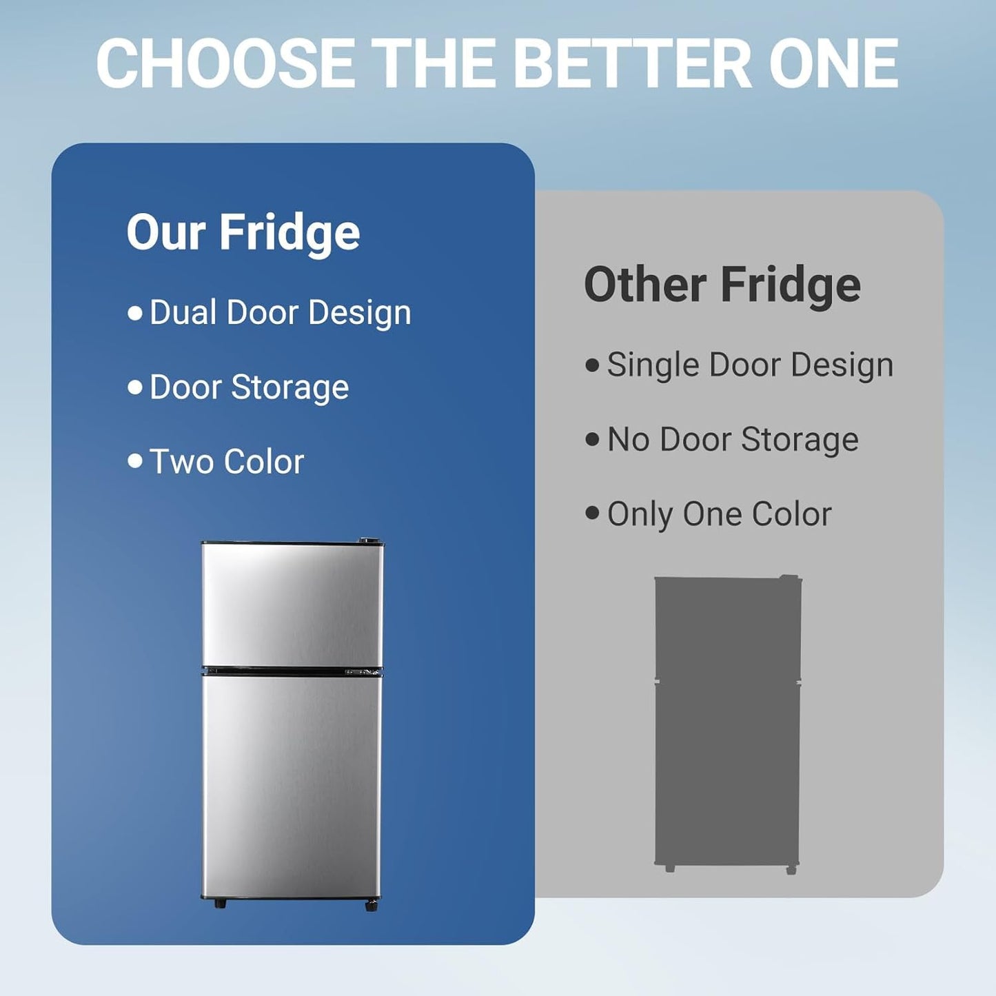Mini Fridge with Freezer, 3.6 Cu. Ft. Adjustable Thermostat Compact Fridge with Freezer,Office Mini Refrigerator with Freezers, Small Size Dorm Fridges for Apartment,Dorm,Kitchen,Office,Silver