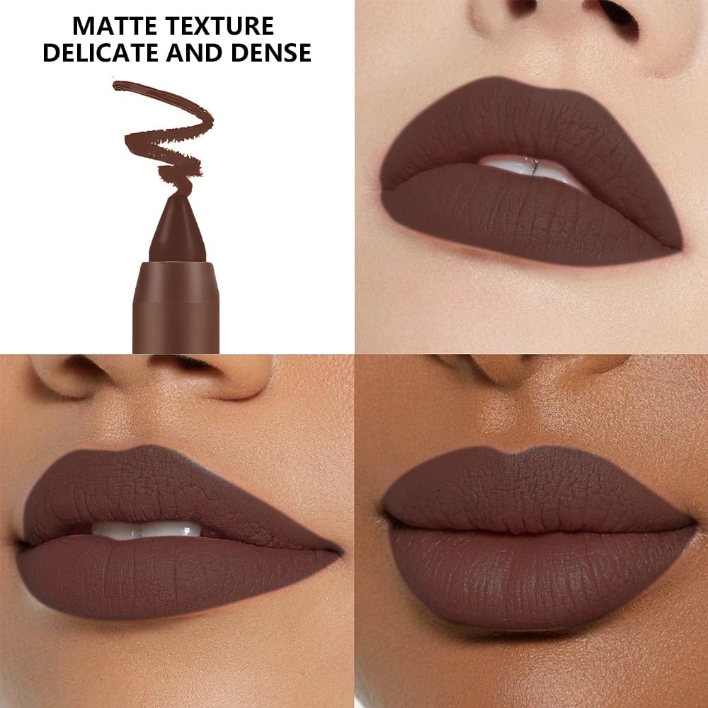 Matte Lipstick Crayon for Women, Dark Brown 24 Hour Lipstick Lip Liner Pencil, Neutral Lip Stick Lipliner Long Lasting Waterproof Smudge Proof, Vegan & Cruelty-Free, 06