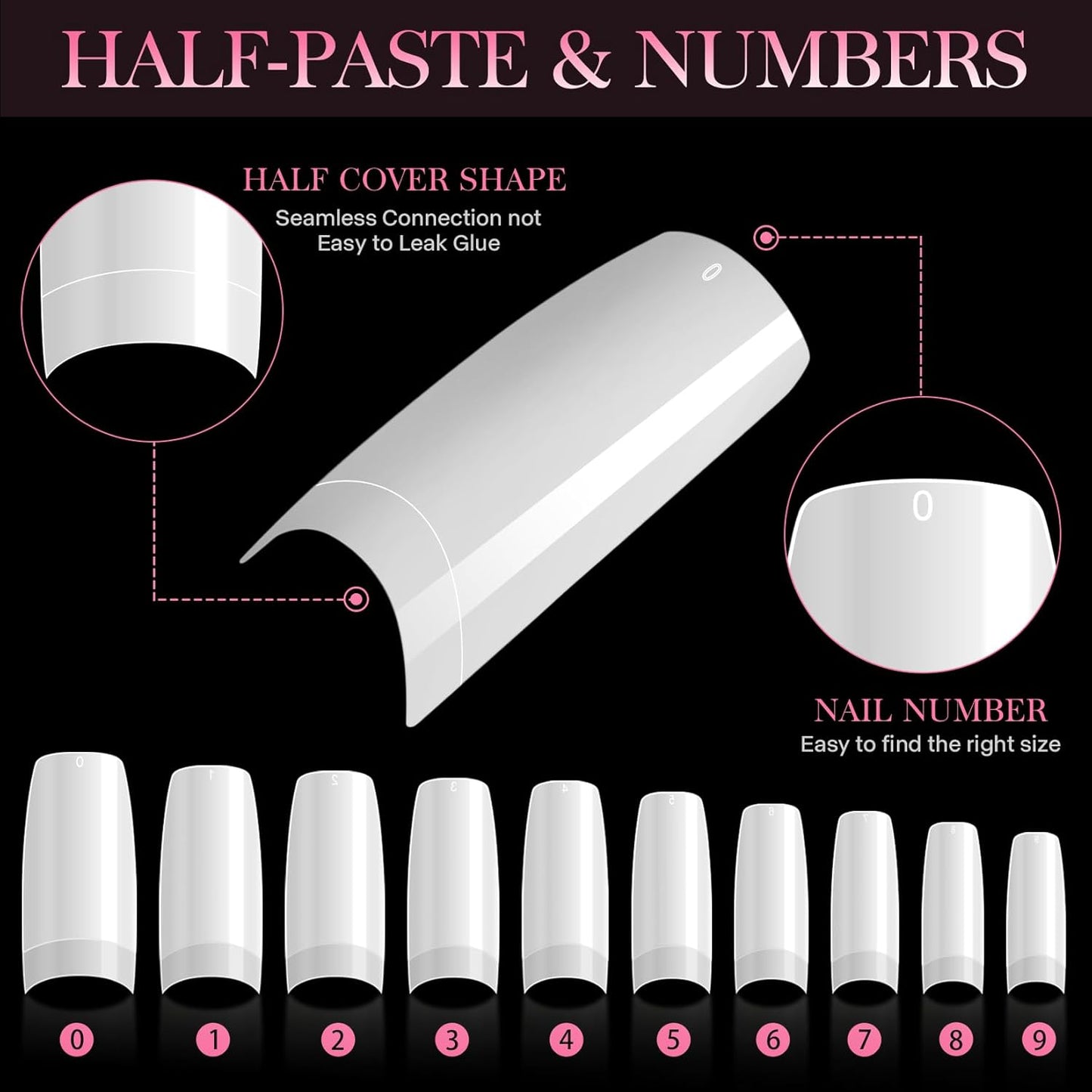 krofaue 500PCS False Nails Tips Lady French Style Acrylic Artificial Tip Manicure Half Cover with Box of 10 Sizes for Nail Tips Art Salons and Home DIY (White)