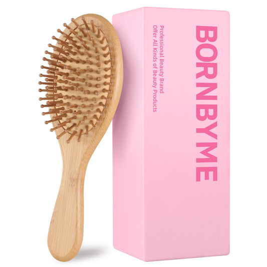 Sandalwood Hair Brush Comb, Bornbyme Wooden Bamboom Massage Scalp Comb for Hair Growth Anti-Static Detangler Brush for Women, Oval