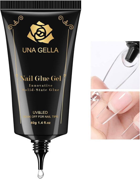 UNA GELLA Gel Nail Glue, Solid Nails Gl ue Gel 40ml Lamp Curing Needed Soak Off G LUE Strong Nail G LUE G el for Acrylic Fake Nails Tips Extension Press On Nails for Gelly Tips