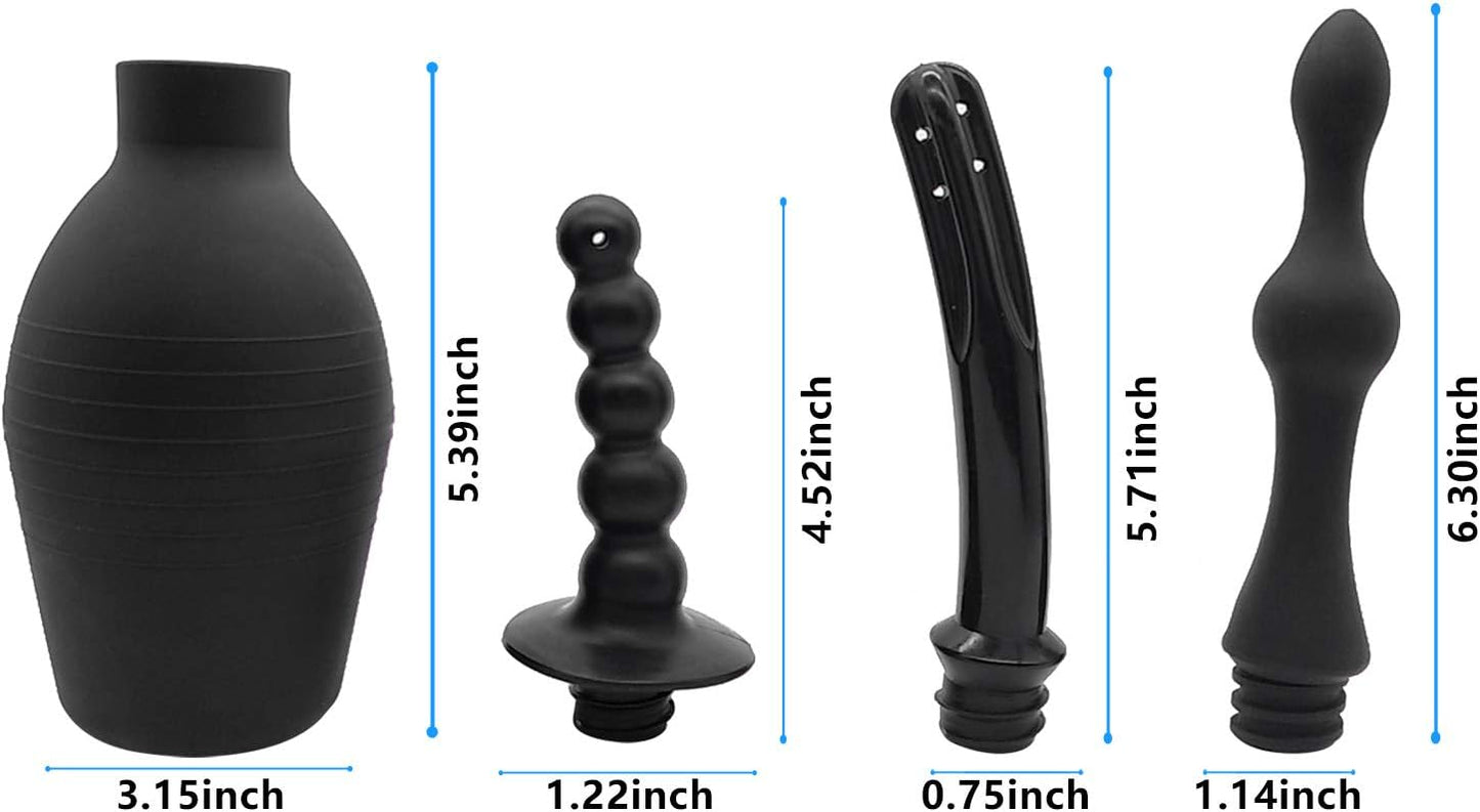 Abyclean Anal Douche Enema Bulb Vaginal Douche Enema Cleaner for Women’s or Man’s Health (Black-310ml (3 Nozzle)