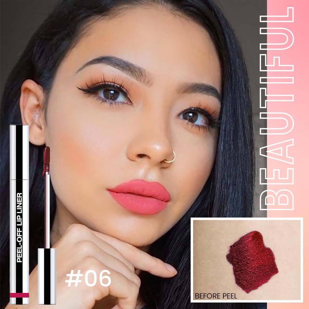 2 Pcs Matte Liquid Lip Stain Peel Off Lip Liner, Long Lasting Lip Tattoo, Waterproof & Transfer-Proof Lip Liner Peel Off Lip Gloss for All Skin Types. 0.12 fl oz #00+#06