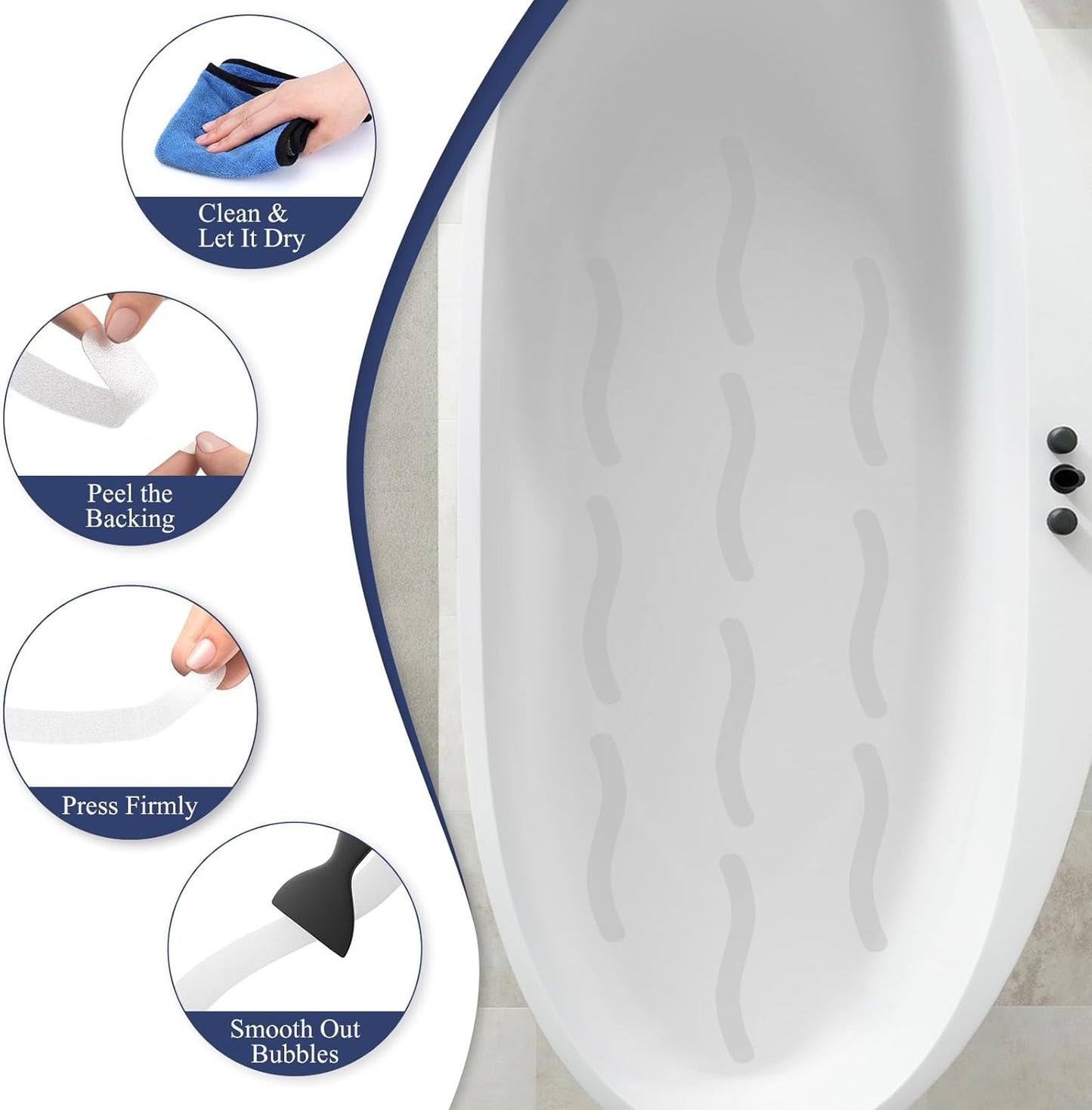 28 PCS Shower Floor Non Slip Stickers with Strong Adhesive, Invisible & Durable Anti Slip Shower Stickers with Scraper for Bath Tub, Pools and Stairs(Clear,Wavy)