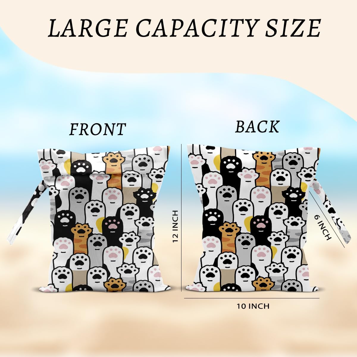 Claws Wet Bags 12x10 Inch, Cats claw Waterproof Reusable Wet Dry Bags, Washable Travel Laundry Bag for Swimsuit Pool Beach Diapers Dirty Yoga Gym Clothes, Cat Gifts for Women Friend Travelers