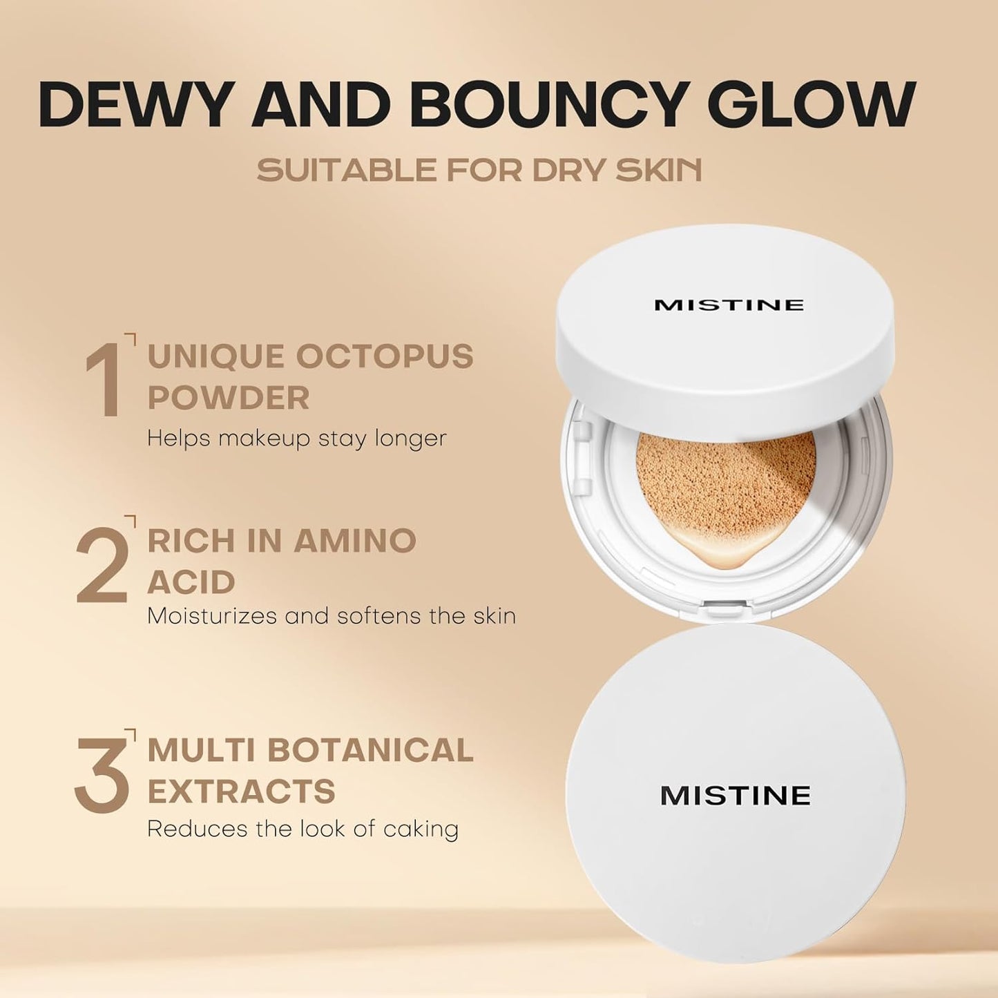 MISTINE Tavel Size Air Cushion Foundation Glow Hydrating Finish Medium Coverage Foundation Makeup for Dry Skin,24H Hydrating Long-Lasting Waterproof Smudge Proof, Fair Ivory