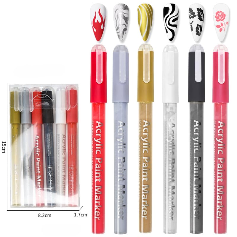 Nail Polish Pens Set, Nail Art Pens, Nail Pencil, DIY Drawing Painting Pen, for Nails DIY (6colors set 01-0.7mm)