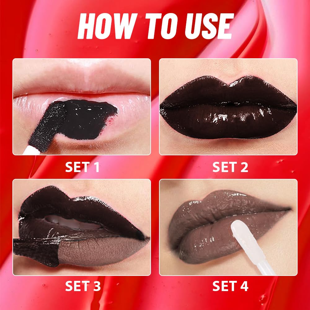 2Pcs Lip Stain Peel Off Lip Gloss oil Dual-Ended Combo, Lips Liner Stain Peel Off Masque, Long Lasting & Waterproof, Transfer-Proof Lip Tint Stain with Lip oil for All Skin Type 06#+07#