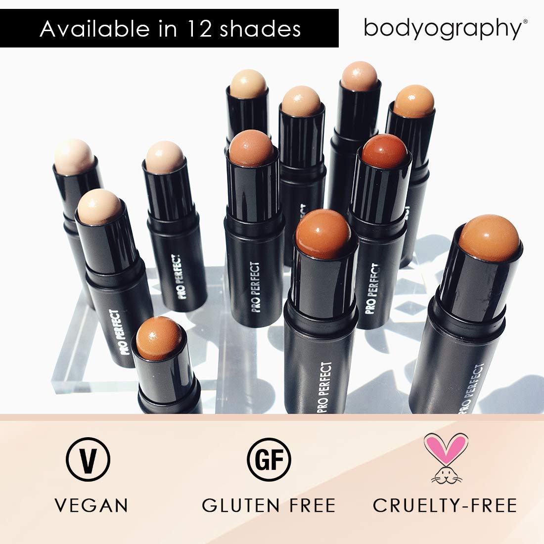 Bodyography Pro Perfect Foundation Stick - Demi-Matte Finish with A Natural Look - Enhancer for Concealing, Highlighting, and Contouring - Vitamin C & E (Maple)