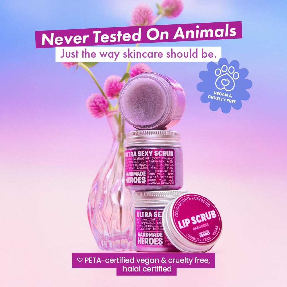 Handmade Heroes Bakuchiol Lip Scrub 1 fl oz Deep Conditioning Lip Plumper Helps Reduce Fine Lines and Wrinkles Appearance 100% Cruelty Free Vegan Lip Care for Luscious Lips