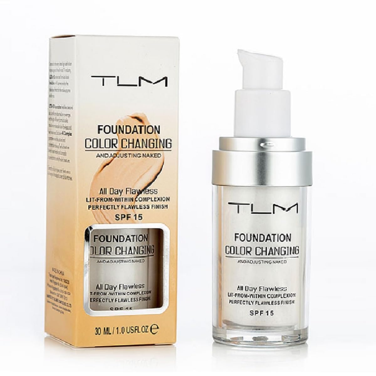 TLM Foundation Color Changing,TLM Colour Changing Liquid Foundation Hides Wrinkles & Lines,BB Cream Makeup Base Concealer Cover Moisturizing Fluid for all Skin Tone SPF15(30ML)