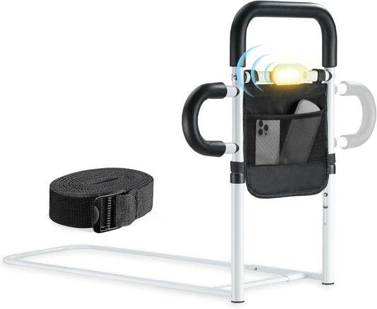 Bed Rails for Elderly Adults Safety, Adjustable Bed Rail with LED Motion Sensor Light, Bed Handle Bedside Assist for Grab Bar with Storage Pouch, Bed Side Rails Fits Twin Full Queen King Grey