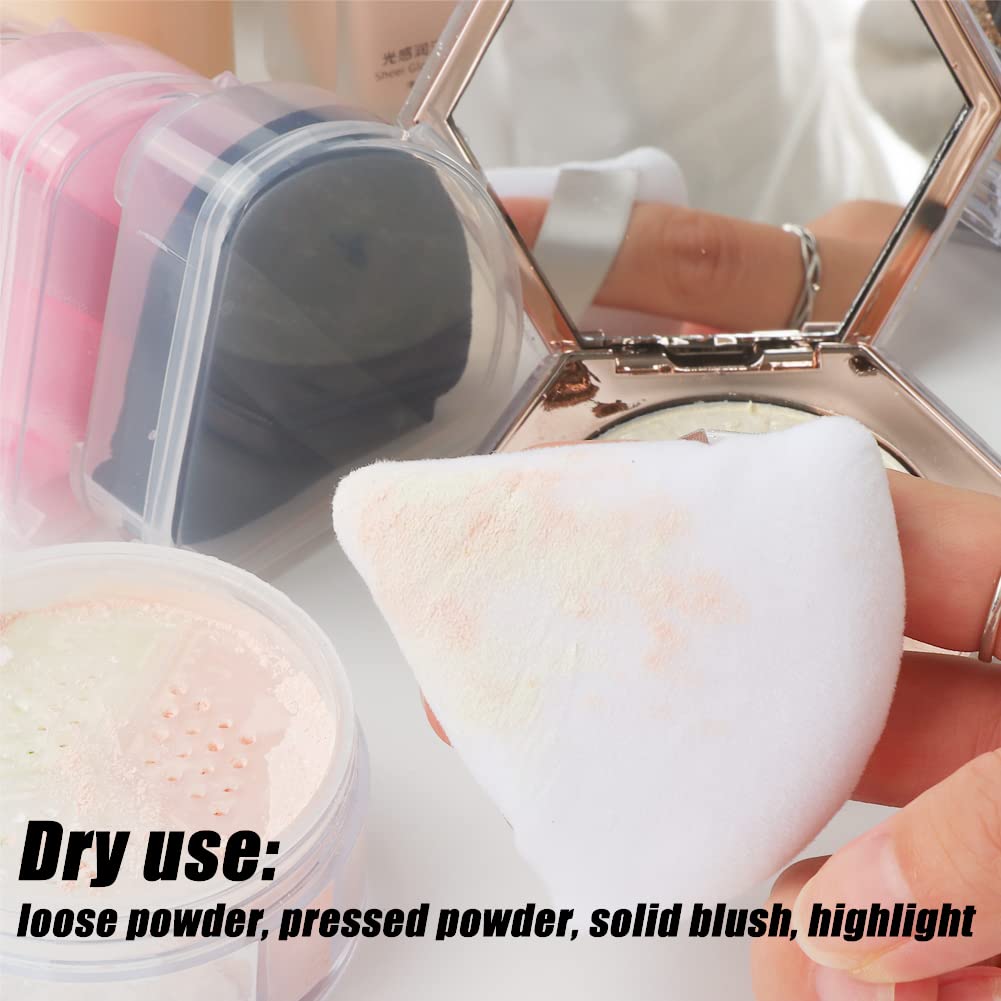 Ocim 10Pcs Powder Puffs for Face Powder,Soft Velour Triangle Beauty Puff,Makeup Pressed,Baking & Setting Powder Sponge Applicator Pads with Case,Black&Pink