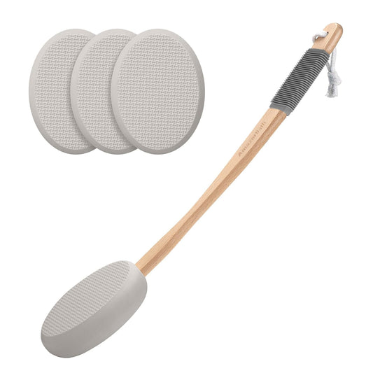 AmazerBath Lotion Applicator for Back, Feet, 4 Replaceable Pads with Long Handle, Back Sunscreen Applicator for Elderly, Women, Apply Cream Medicine Skin Cream Moisturizer Sunscreen Tanner, Gray