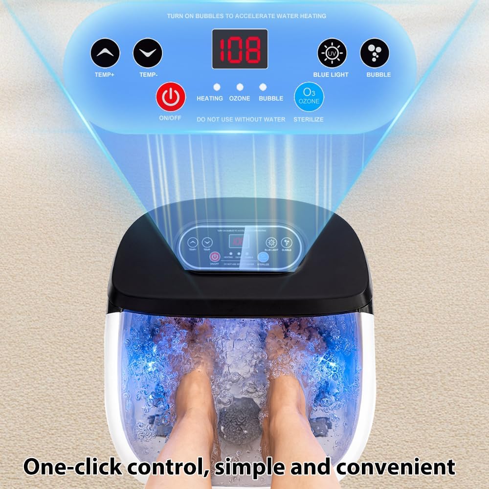 Foot Spa Bath Massager with Heat - Ozone & UV and Bule Light Foot Soaking Tub, Epsom Salt, Adjustable Temperature, Bubble and 8 Rollers, Birthday Gift for Mom Dad