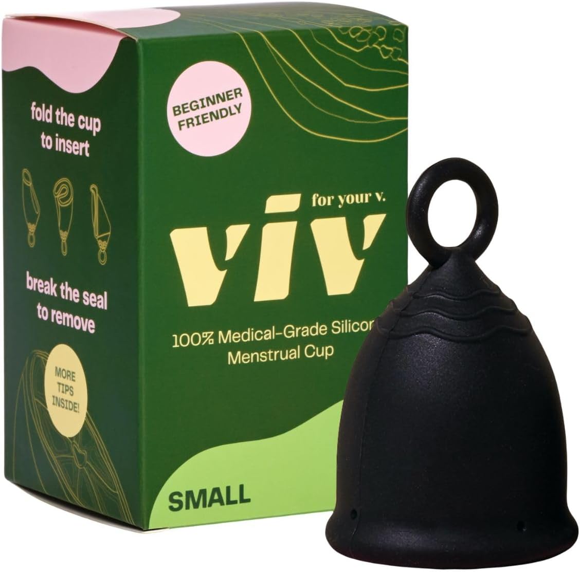 Viv for Your V Small Premium Menstrual Cups, Ring Stem for Easy Removal, Soft Tampon Alternative for Active Lifestyle, Comfortable 12 Hour Wear, Medical-Grade Silicone Reusable Period Cup