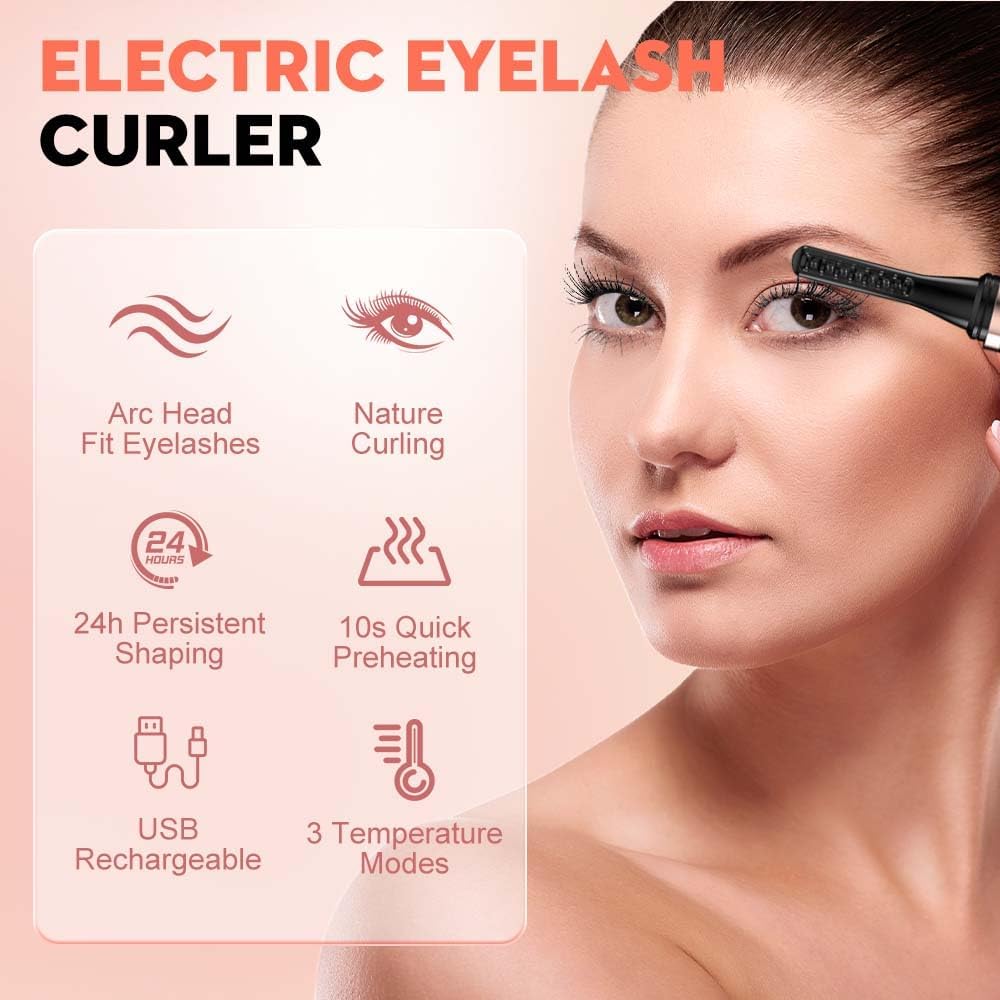 Heated Eyelash Curler, 2025 New Electric Eyelash Curler with LED Display, Portable Rechargeable Eye Lash Curlers Heated Makeup Tool for Women Girls (Black)