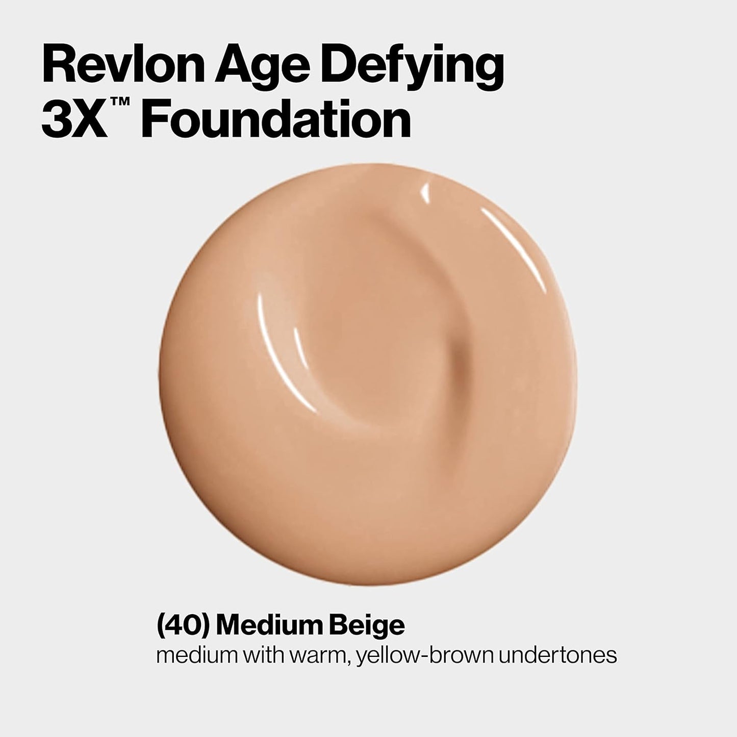 Revlon Liquid Foundation, Age Defying 3XFace Makeup, Anti-Aging and Firming Formula, SPF 30, Longwear Medium Buildable Coverage with Natural Finish, 040 Medium Beige, 1 Fl Oz