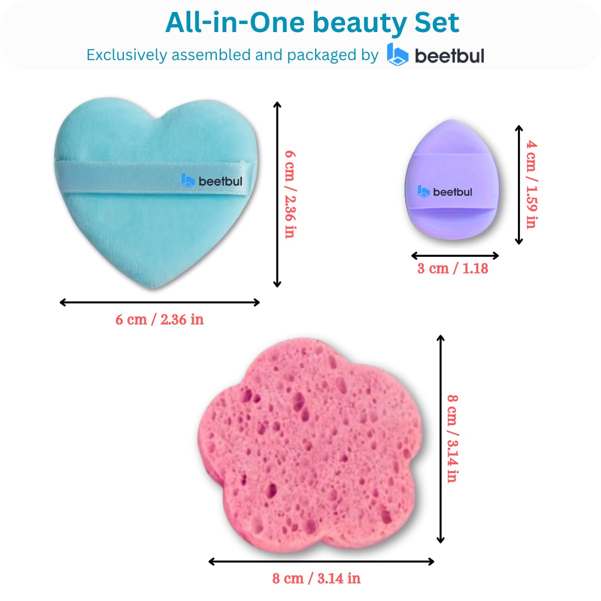 Beetbul Makeup & Exfoliation Kit - Bissú Compact Powder + 1 Medium Velvet Puff + 2 Finger Puffs + 1 Facial Exfoliating Sponge (05 Pebble, One Size)