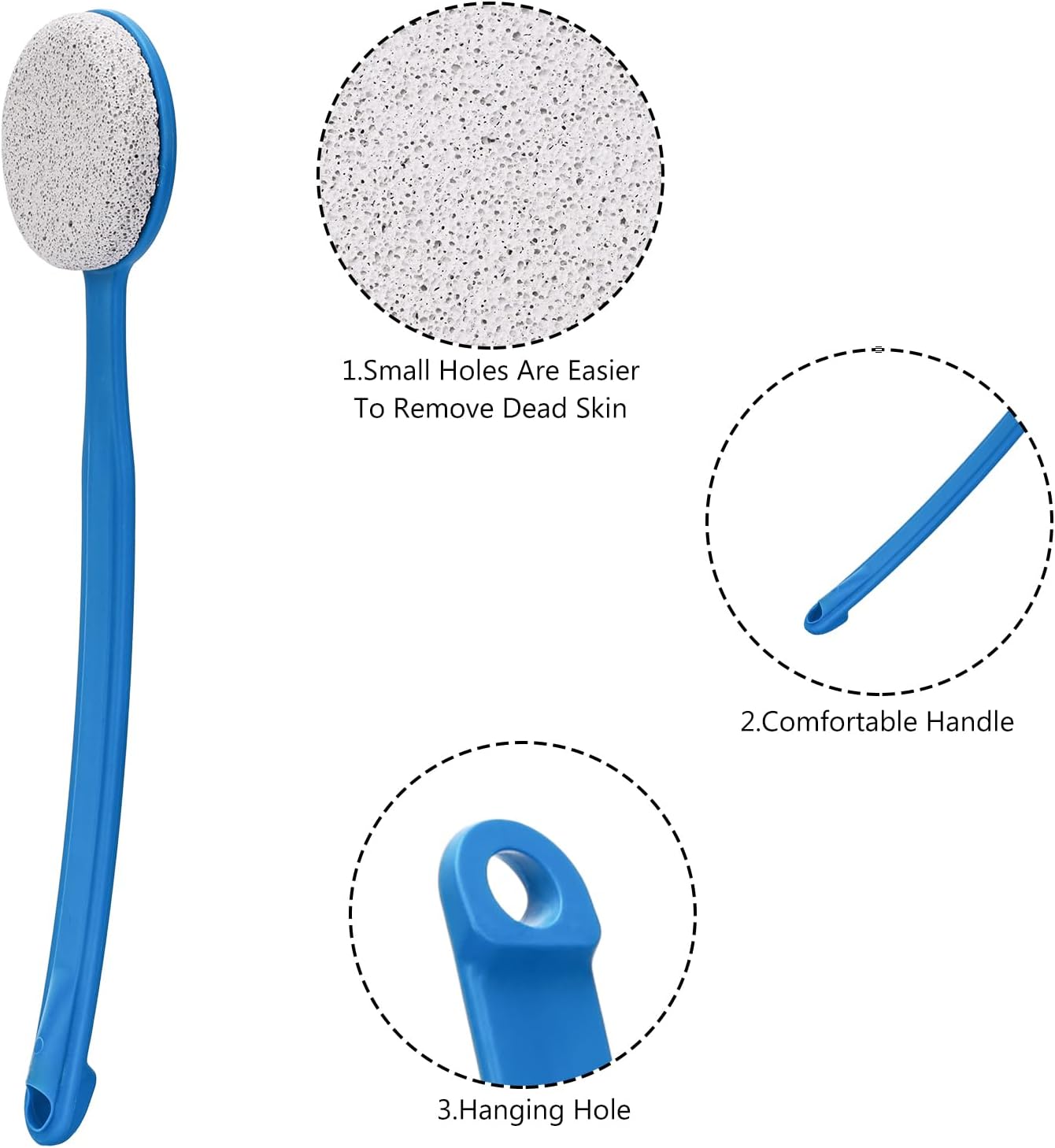 Pumice Stone for Feet with Long Handle (Curved Handle, Blue, Count, 1)