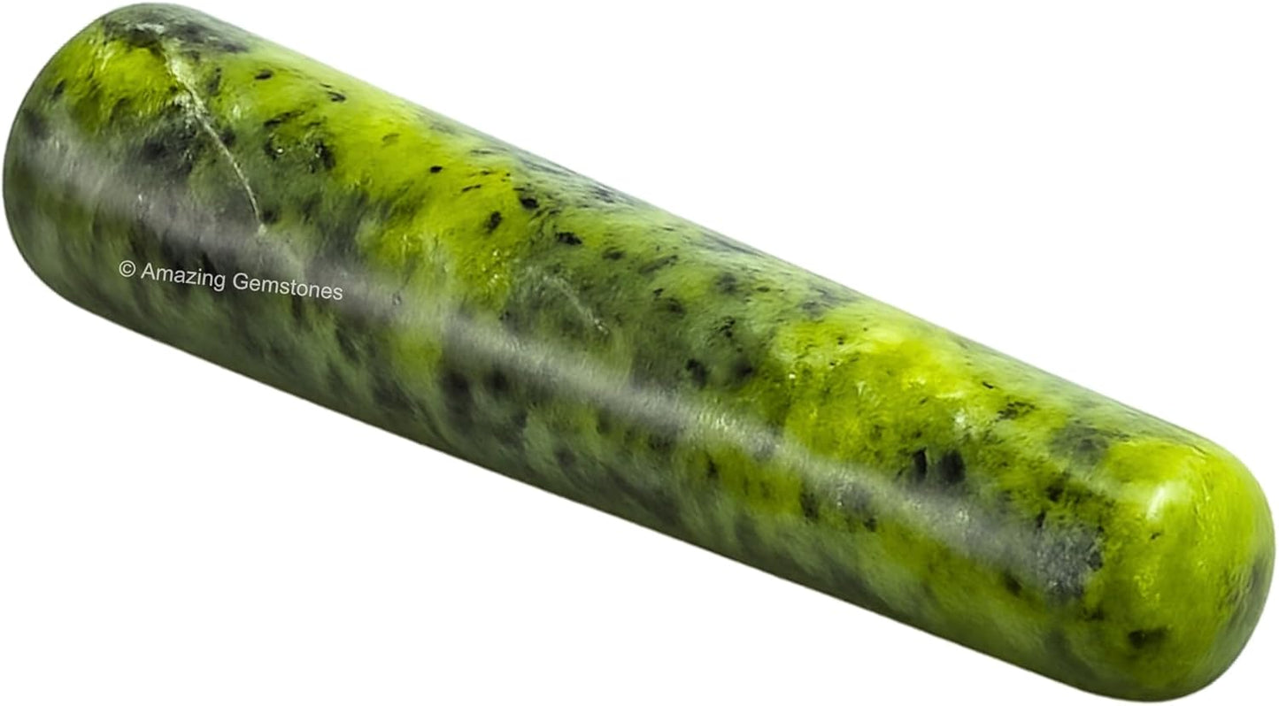 Amazing Gemstone Green Jade Crystal Wand Massage Stick - Pelvic Wand Gua Sha for Adults - Crystals and Healing Stones Massage Wands for Adults Gifts (Smooth)