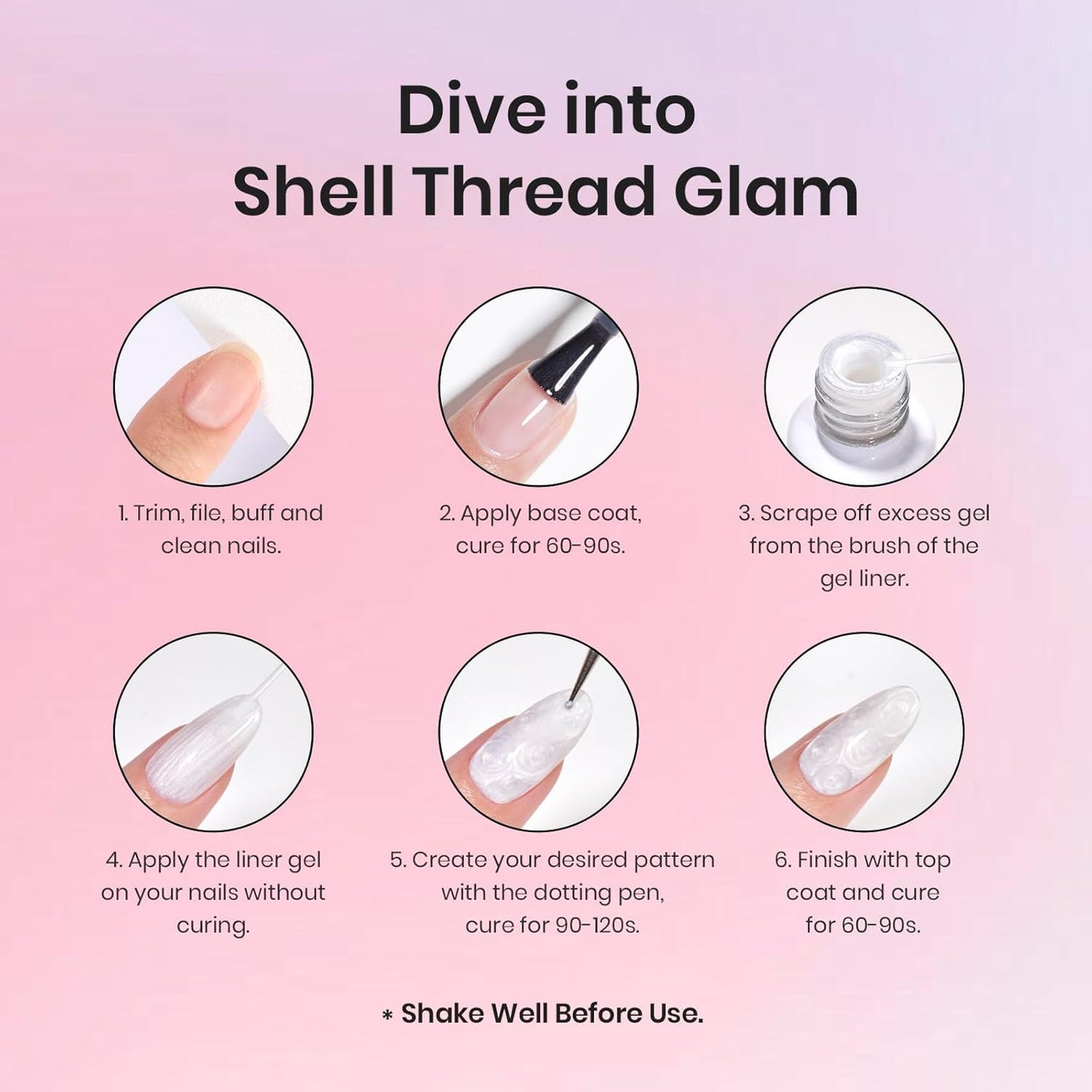 Beetles Pearl Pink Gel Liner Nail Polish,Soak Off Uv Led Pearl Gel Nail Polish Drawing Valentine Gel Polish Cotton Candy Pearlescent Swirl Gel Art Paint with Dotting Pen and Nail Charms