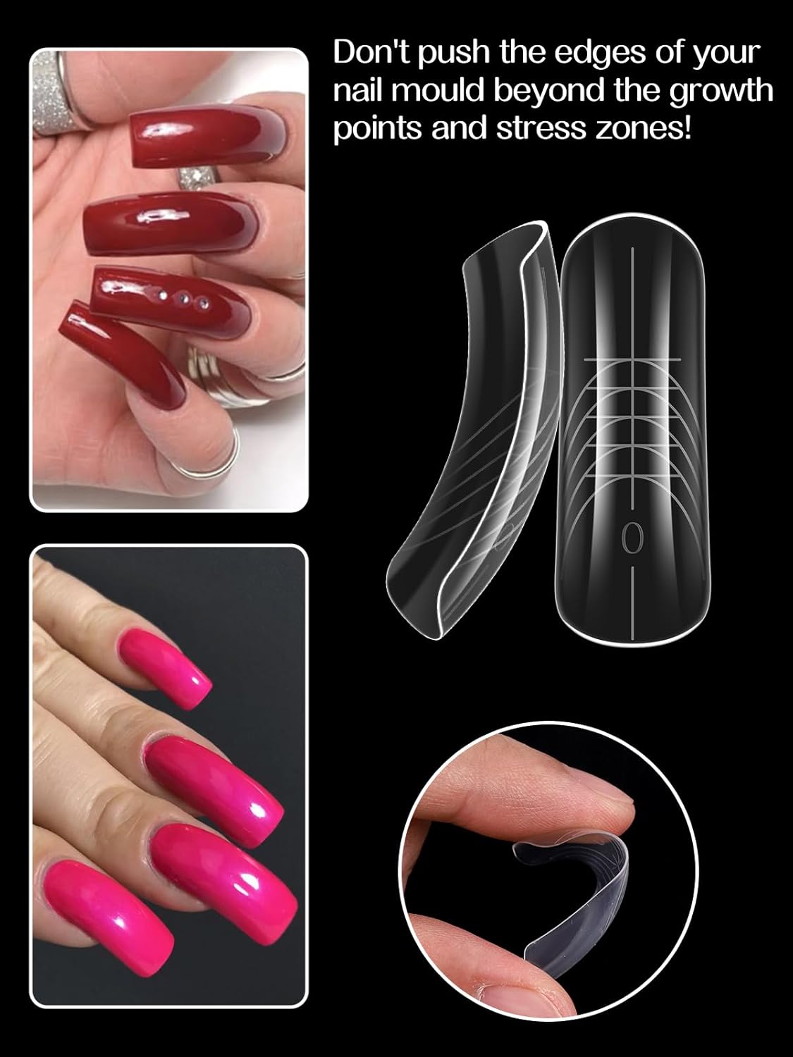 TOROKOM 150Pcs Poly Extension Gel Dual Nail Forms Clear Nail Forms Full Cover Coffin Nail Molds 15 Sizes for Gel Manicure Nail Art Design Salon&DIY