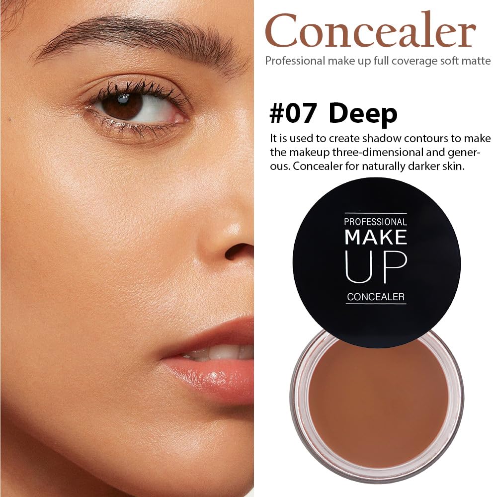 Pot Concealer with Makeup Brush Set,Tattoo Color Correcting Concealer,Full Face Color Correcting Conceal Foundation,Under Eye Concealer Brightener Dark Eye Ring corrector de ojeras (07-DEEP)