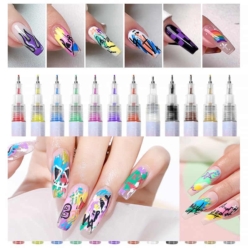Nail Art Pens Quick Dry, 1 PCS Nail polish Pens, Nail Art Markers, Acrylic Paint Pens, Nail Pencil, DIY Drawing Painting Liner Pen, Nail Design for Nails DIY French Manicure