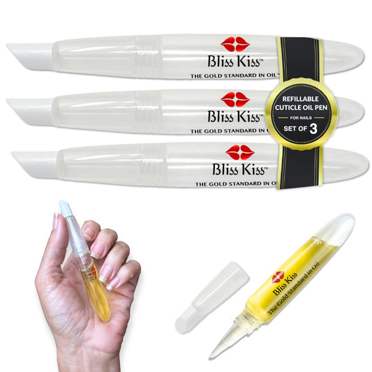 Bliss Kiss Refillable Squeeze Cuticle Oil Pen, Empty 3-Pack, Ideal for Nail Growth Oil and Nail Oil Application