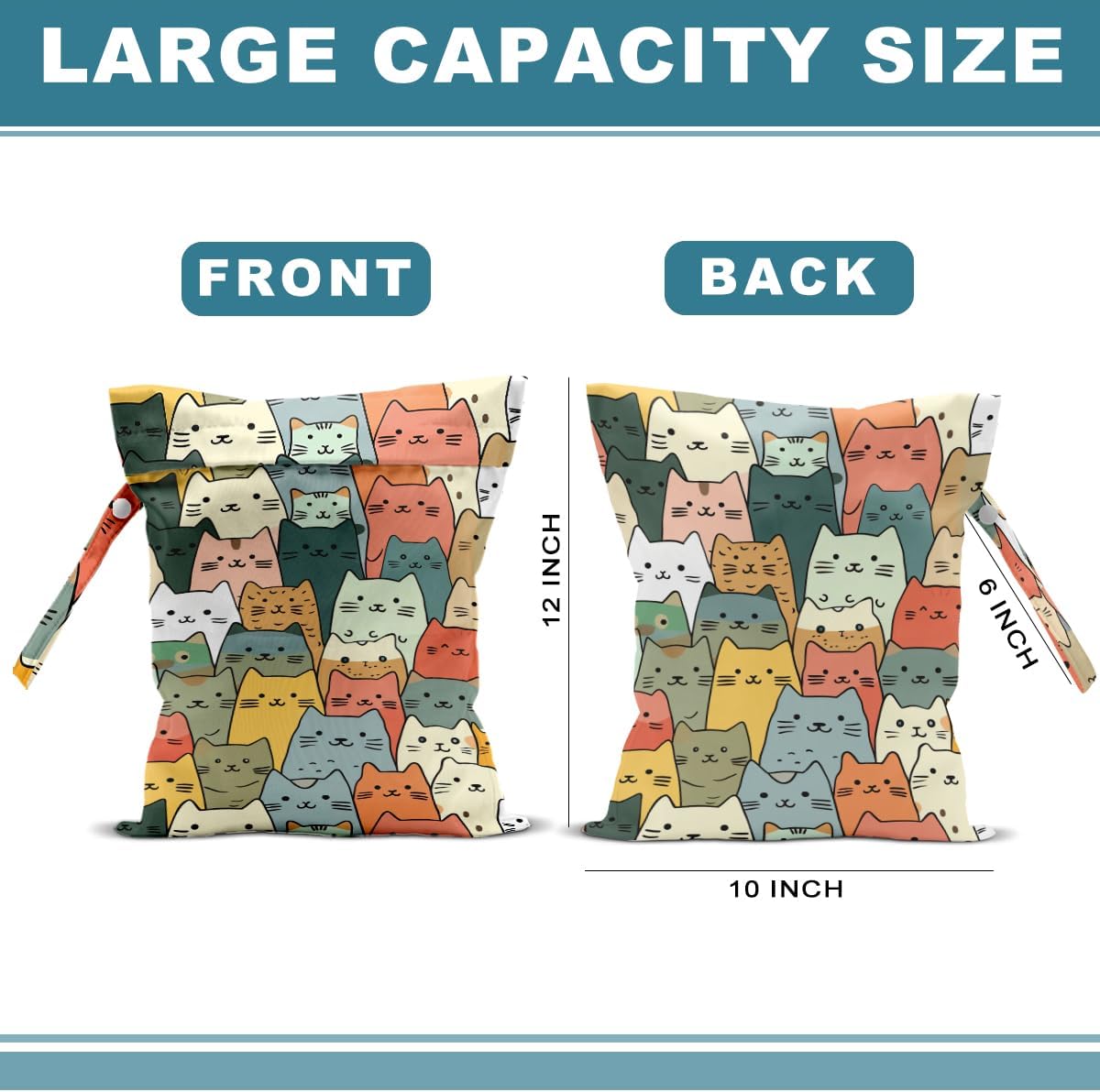 2Pcs Cat Wet Bag 12x10 Inch, Funny Cats Waterproof Reusable Wet Dry Bag, Washable Travel Laundry Bags for Swimsuit Pool Travel Beach Diapers Dirty Yoga Gym Clothes, Cat Gifts for Women Friend Family