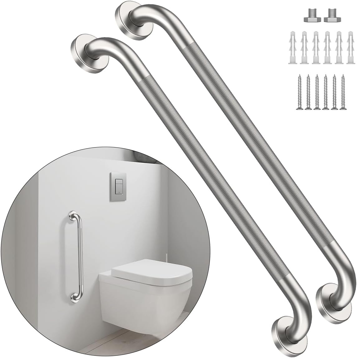 32 Inch Anti Slip Shower Grab Bar, Munzong 2 Pack Stainless Steel Bathroom Grab Bar, Brushed Nickel Knurled Bathroom Balance Bar,Safety Hand Rail Support Handicap Elderly Senior Assist Bath Handle