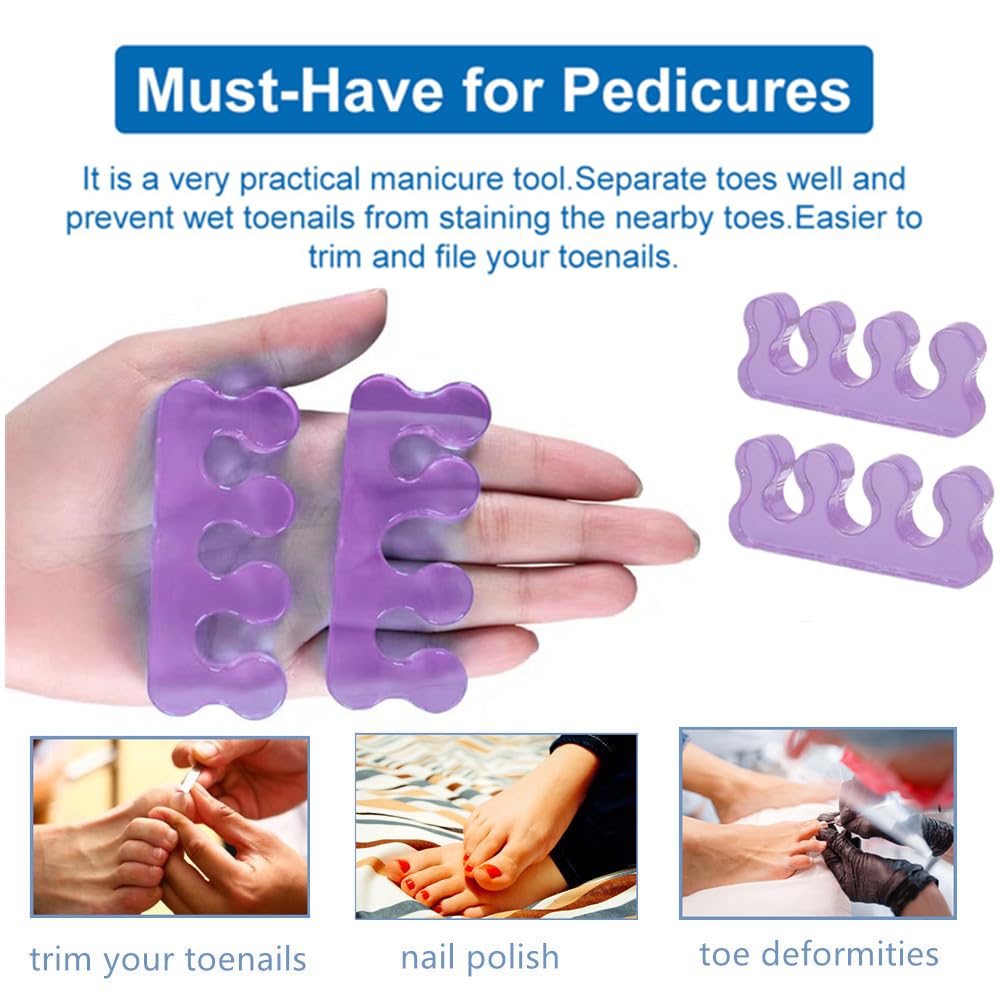 Toe Separators for Bunion & Nail Polish Application - Orthopedic Gel Material, Pedicure Toe Spacers for Toenail Separation, Washable & Reusable Soft Gel Pedicure Kit for Women