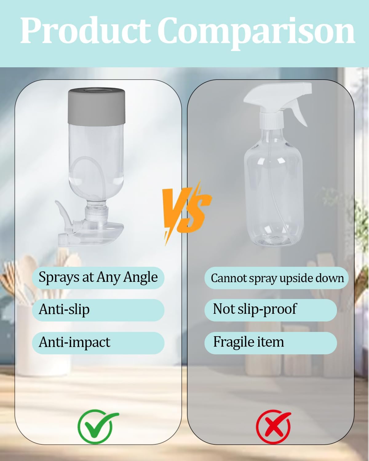 2 Pack 360° Glass Spray Bottles with Silicone Sleeve, 16 oz Empty Refillable Containers with Adjustable Spray Nozzles, Spray Bottles for Hair, Cleaning Solutions and Plants Grey