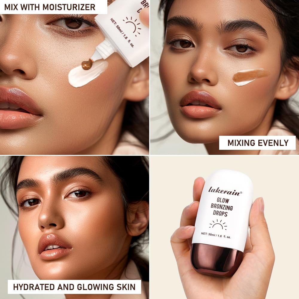 Bronzing Drops For Face, Liquid Bronzer Glow Drops, Face Body Shimmer Glow Illuminator, Nourishing Skincare Bronzer Shimmer Oil, Waterproof Moisturizing Body Highlighter(02 Bronze Glow)