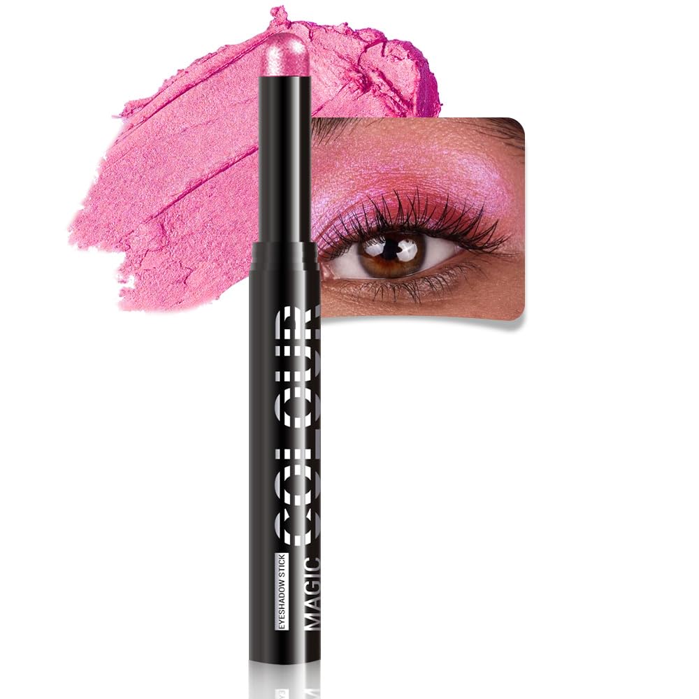 Hot Pink Shimmer Cream Eye Shadow Stick Makeup for Women, Hot Pink Shimmer Matte Eye Shadow Brightener Stick for Eyes, Waterproof Eyeshadow Pencil Applicator Blendable for Eye Highlight 20