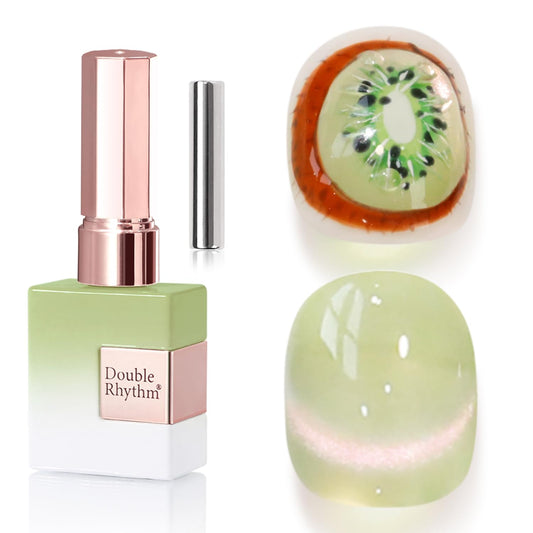 Double Rhythm 0.5 OZ Cat Eye Gel Polish with Magnet 15ML Holographic Glitter Shimmer Translucent Jelly Color Magnetic Nail Polish Salon DIY at Home (Green-MC1213)