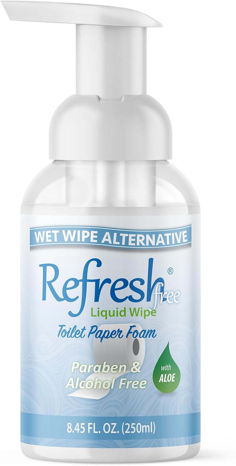 Refresh Liquid Wipe Alcohol Free - Toilet Paper Foam. Eco-Friendly Wet Wipe Alternative For Sensitive Skin. Cleanses and Soothes with Witch Hazel and Aloe. Plumbing and Septic Safe. 250ml (8.45 Fl Oz)